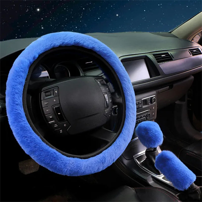 "Set of 3 Warm Faux Wool Steering Wheel Covers for Auto Cars - Fluffy, Thick, and Plush - 38cm Diameter - Soft Wool Decoration for Steering Wheel"